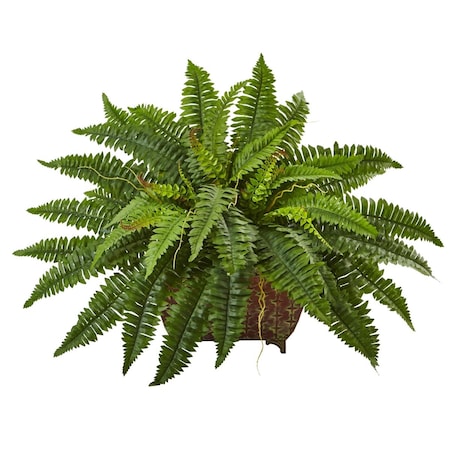 Nearly Natural Boston Fern in Metallic Planter 6933
